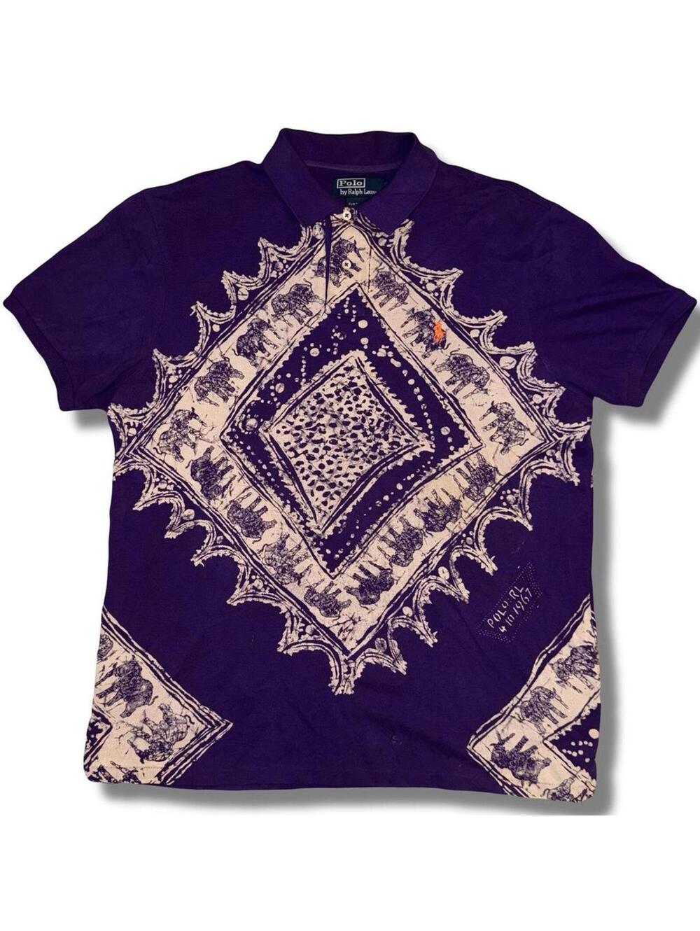 Vintage Y2K Polo Ralph Lauren purple polo shirt w/ all over print design Size L